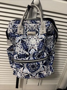 Coco & Carmen -Navy & White Patterned Women’s Backpack Tote